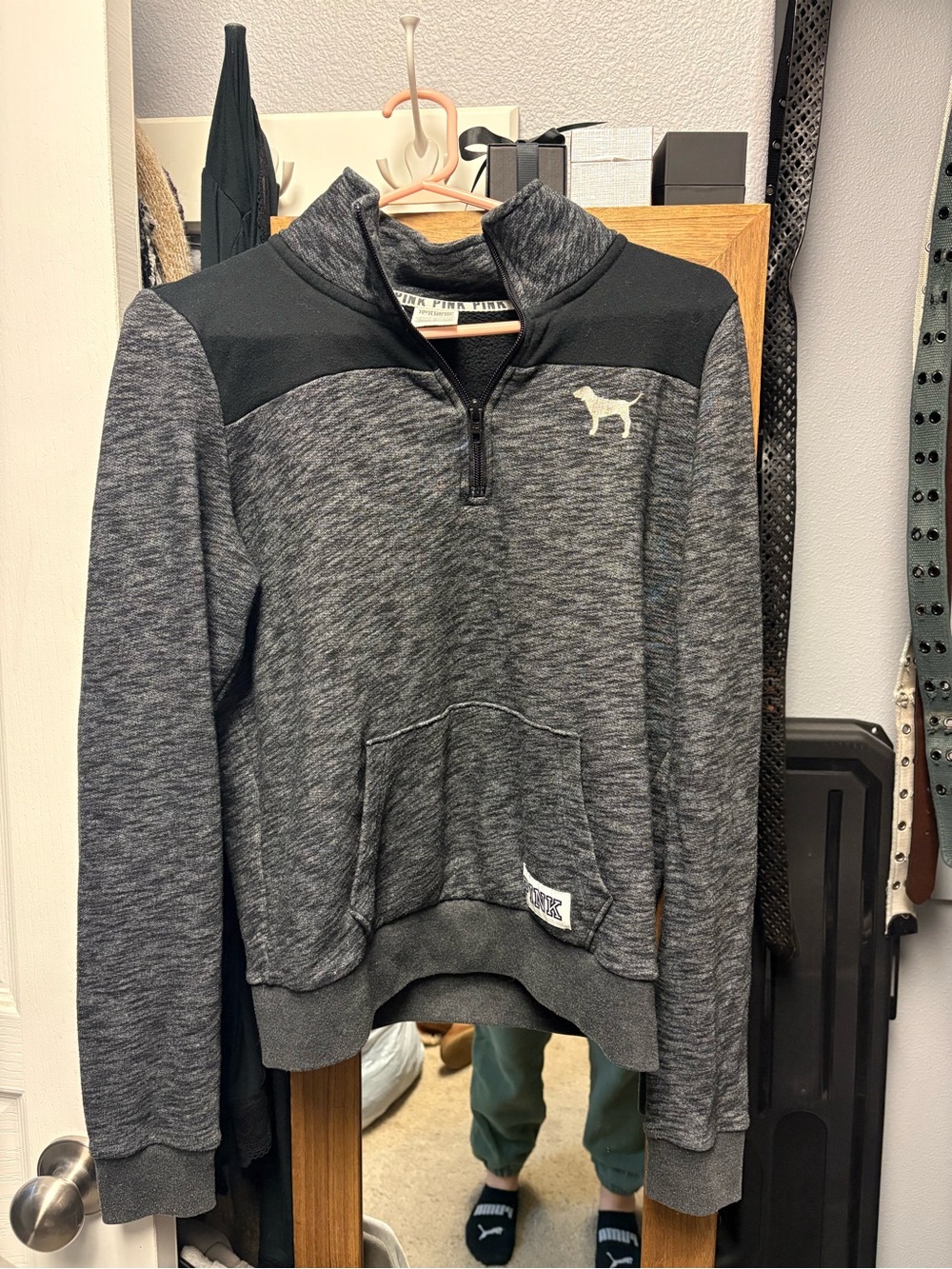 Victoria's Secret Gray & Black Half-Zip Pullover Hoodie